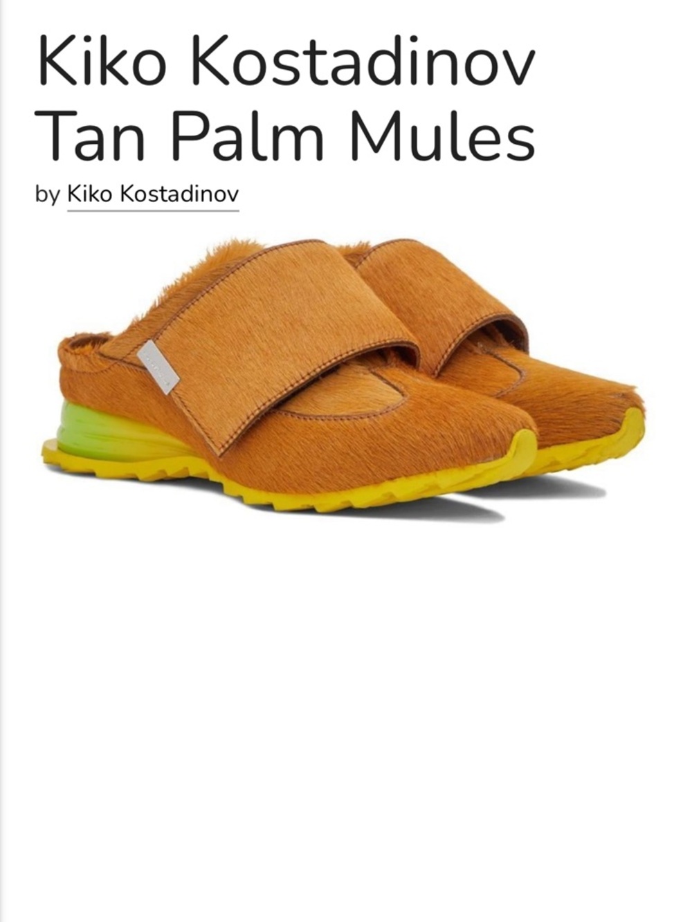 Kiko Kostadinov Palm Mules in Fawn with Yellow Sole